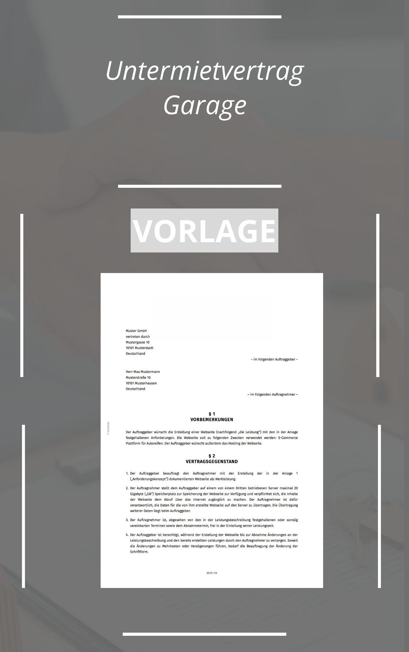 Untermietvertrag Garage Vorlage Muster